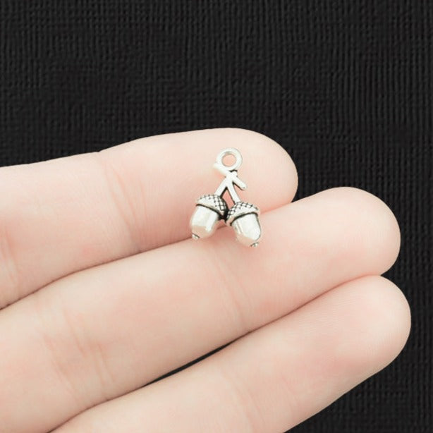 6 Acorn Antique Silver Tone Charms 2 Sided - SC011