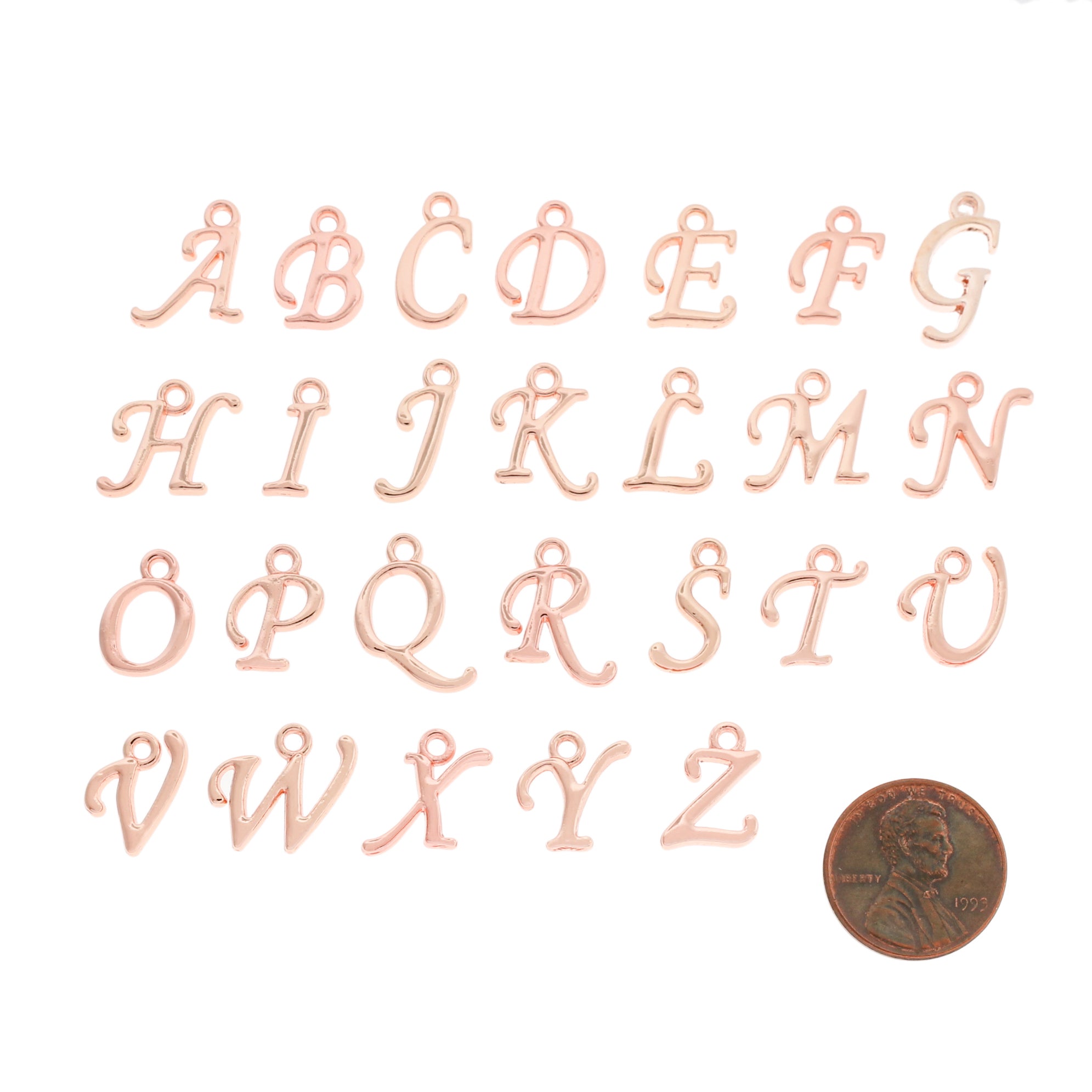 6 Alphabet Cursive Letter Rose Gold Tone Charms - Choose Your Letter - ALPHA2000 - IND