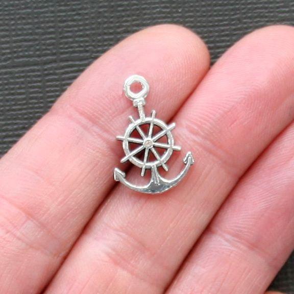 6 Anchor Helm Antique Silver Tone Charms 2 Sided - SC2611