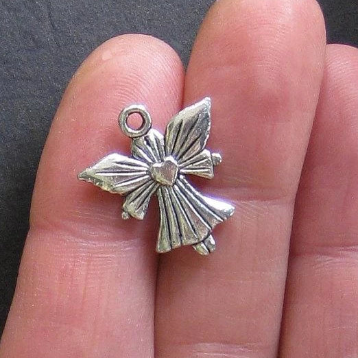 6 Angel Antique Silver Tone Charms 2 Sided - SC004
