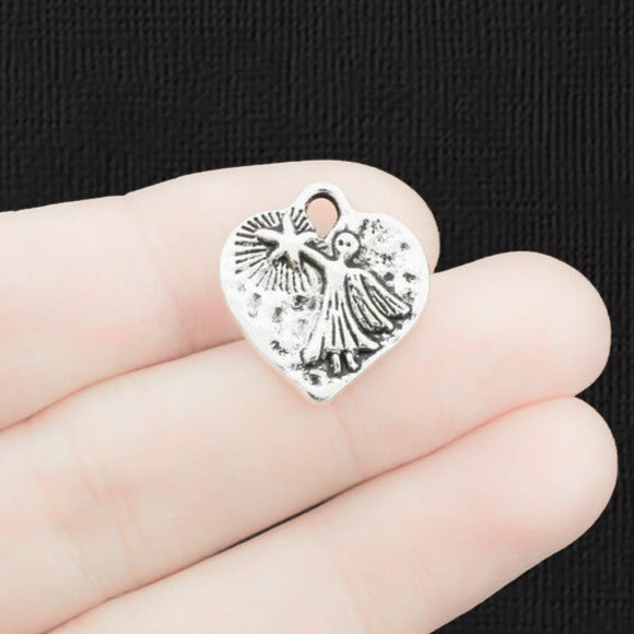 6 breloques argentées antiques d'ange - XC133