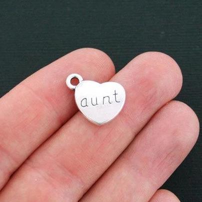 6 Aunt Antique Silver Tone Charms 2 Sided - SC4698