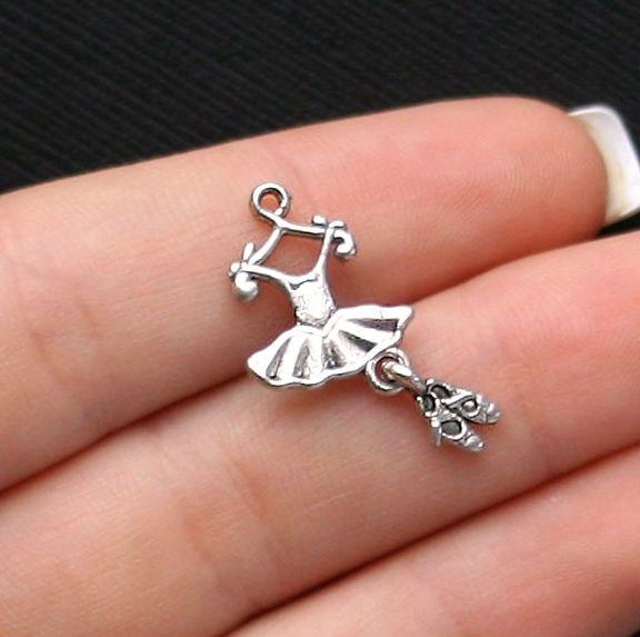 6 Ballet Antique Silver Tone Charms 2 Sided - SC1076