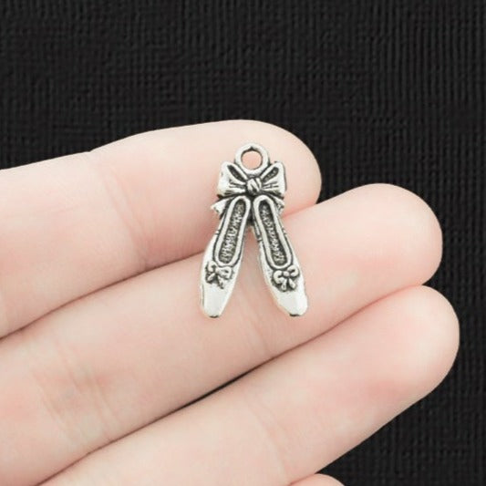 6 Ballet Slipper Antique Silver Tone Charms 2 Sided - SC1115