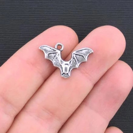 6 Bat Antique Silver Tone Charms - SC048