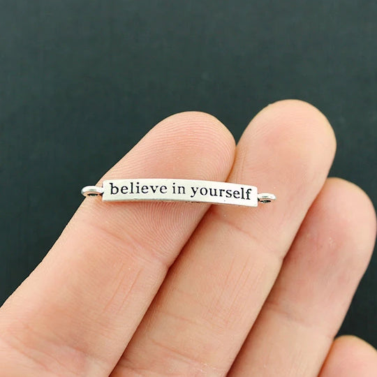6 Believe in Yourself Connector Antique Silver Tone Charms - SC1627