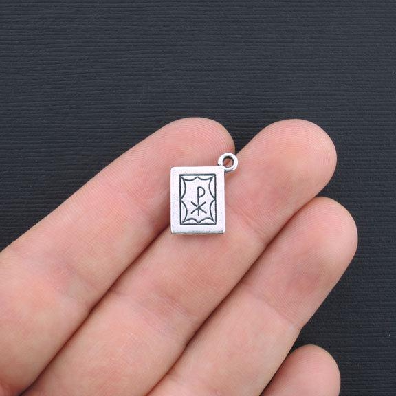 6 Bible Antique Silver Tone Charms 2 Sided - SC2892