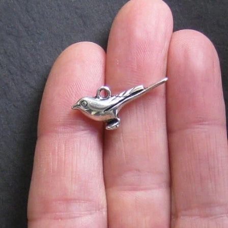 6 Bird Antique Silver Tone Charms 3D -  SC032