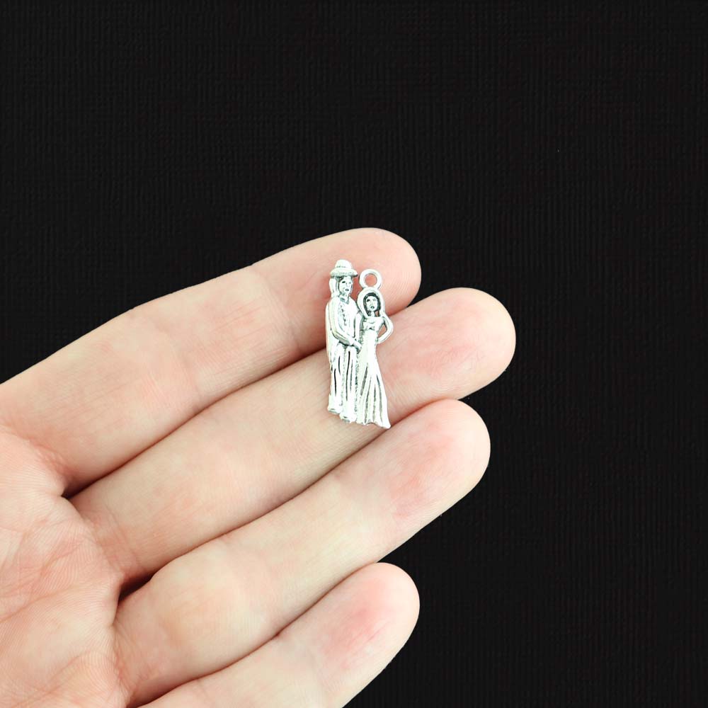 6 breloques argentées antiques pour la mariée et le marié 2 faces - SC2941