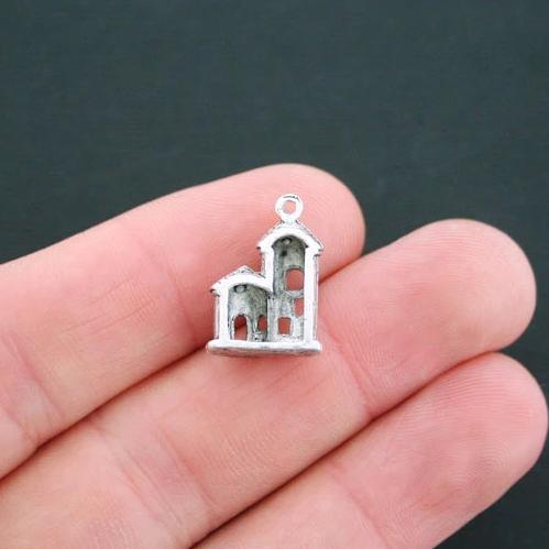 6 Castle Antique Silver Tone Charms  - SC4713