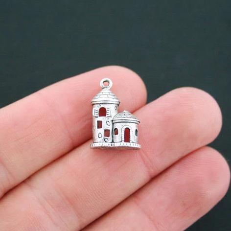 6 Castle Antique Silver Tone Charms  - SC4713