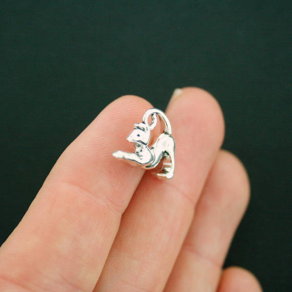 6 breloques chat argent antique 3D - SC4576