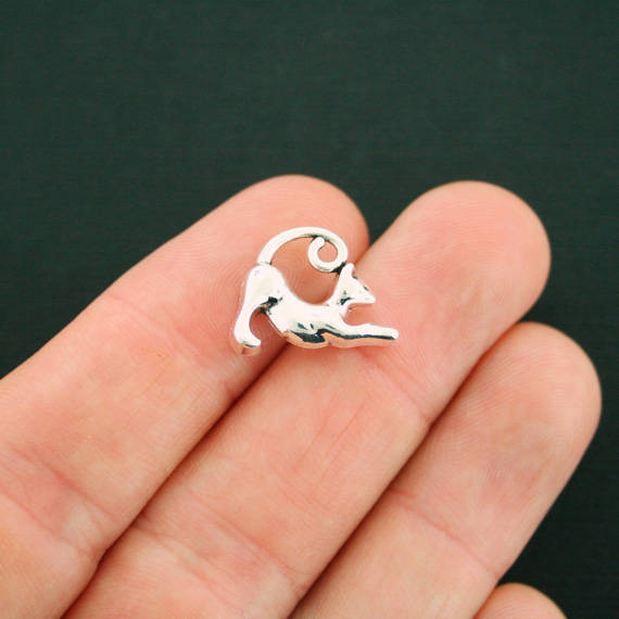 6 breloques chat argent antique 3D - SC4576