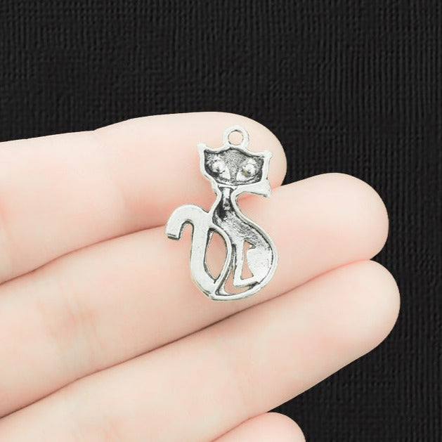 6 breloques argentées antiques de chat - SC1080