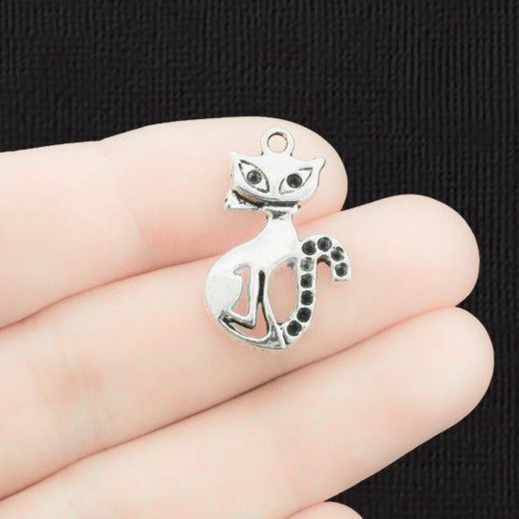 6 breloques argentées antiques de chat - SC1080