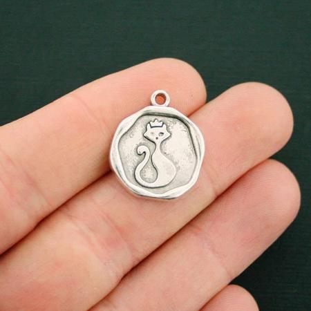 6 Cat Antique Silver Tone Charms - SC6546