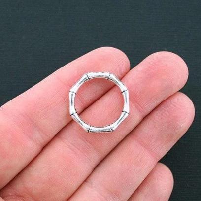 6 Circle Connector Antique Silver Tone Charms 2 Sided - SC2544