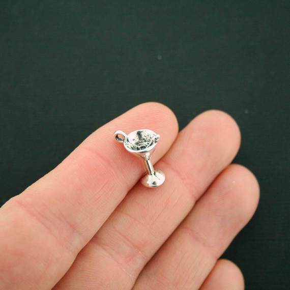 6 Cocktail Glass Antique Silver Tone Charms 3D - SC3567