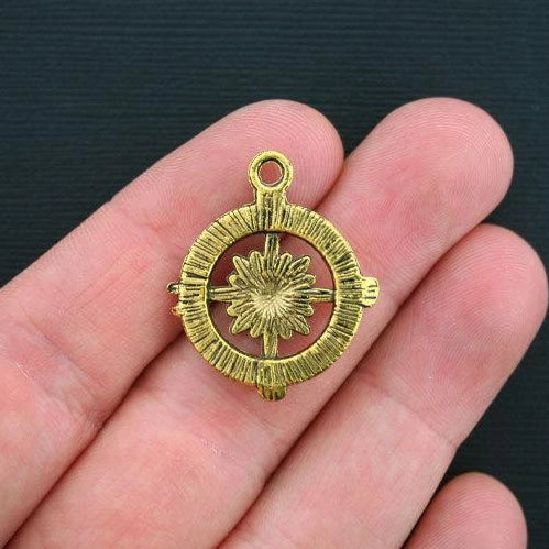 6 Compass Antique Gold Tone Charms - GC272