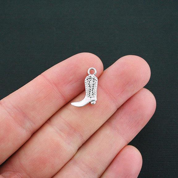 6 Cowboy Boots Antique Silver Tone Charms 2 Sided - SC992