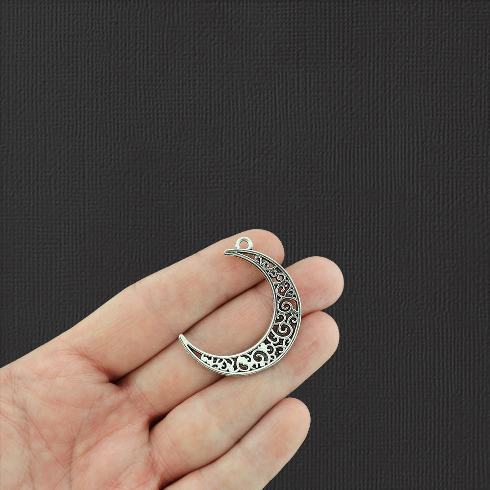 6 breloques de ton argent antique croissant de lune - SC4244