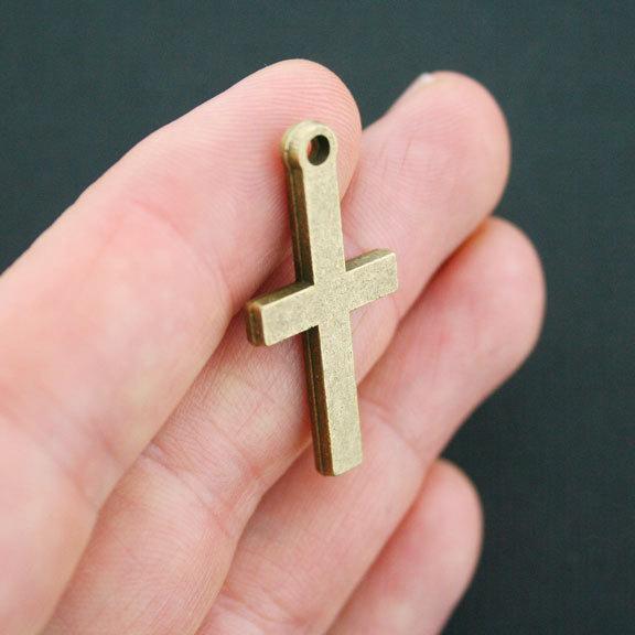 6 Cross Antique Bronze Tone Charms 2 Sided - BC678