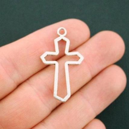 6 Cross Antique Silver Tone Charms 2 Sided - SC5656