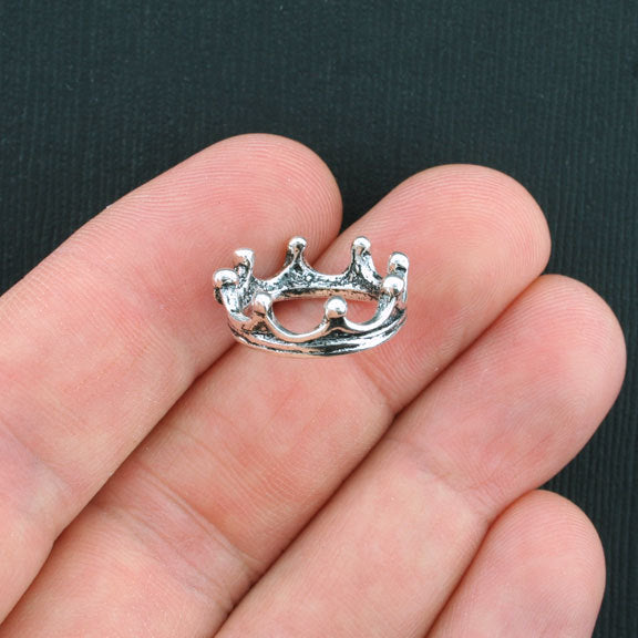 6 Crown Antique Silver Tone Charms 3D - SC1895