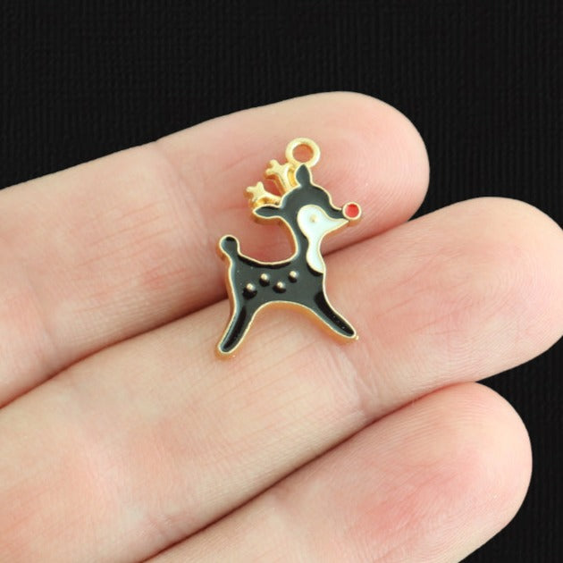 6 breloques en émail ton or cerf - E126