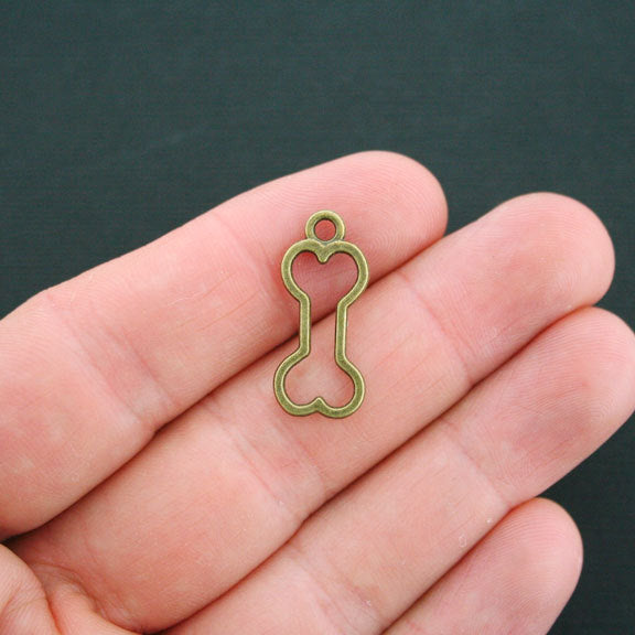 6 Dog Bone Antique Bronze Tone Charms 2 Sided - BC952