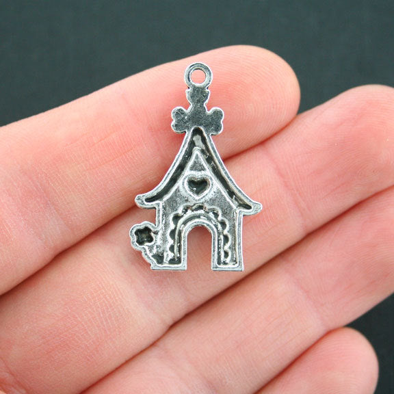 6 Dog House Antique Silver Tone Charms - SC5044