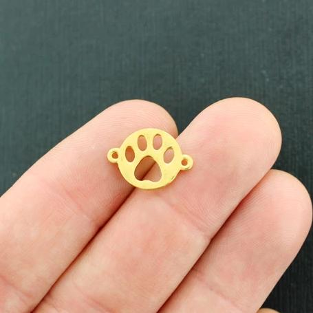6 Dog Paw Connector Gold Tone Charms 2 Sided - GC1367