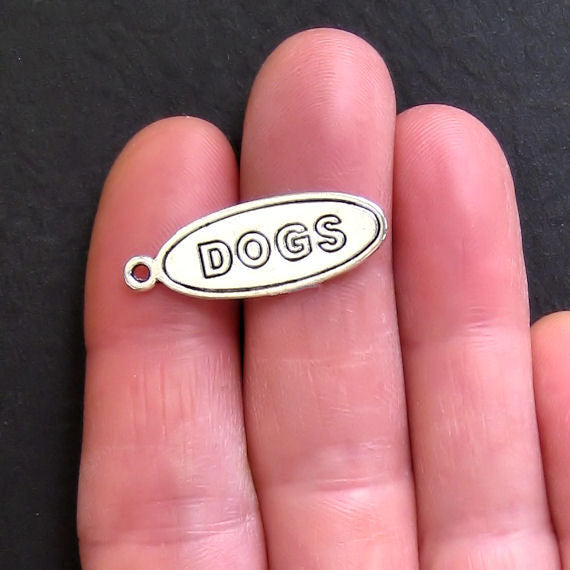 6 Dogs Tag Antique Silver Tone Charms - SC753