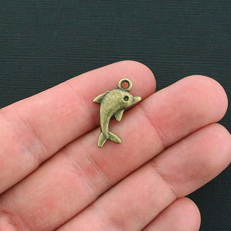 6 Dolphin Antique Bronze Tone Charms 2 Sided - BC567