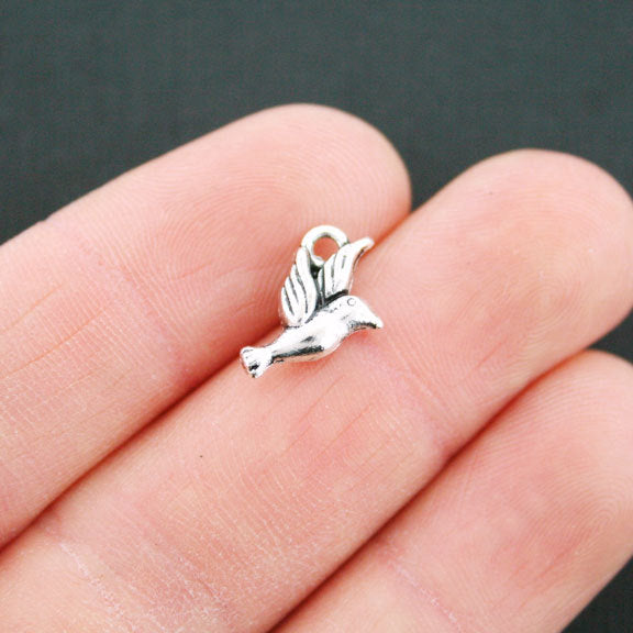 6 Dove Antique Silver Tone Charms 2 Sided - SC5390