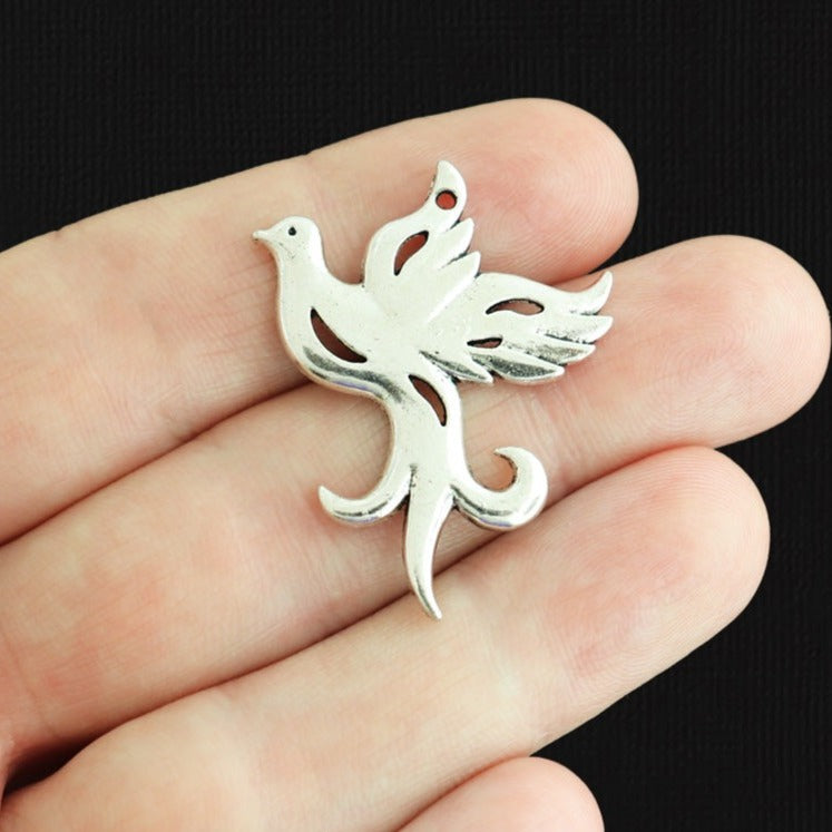 6 Dove Antique Silver Tone Charms - SC391