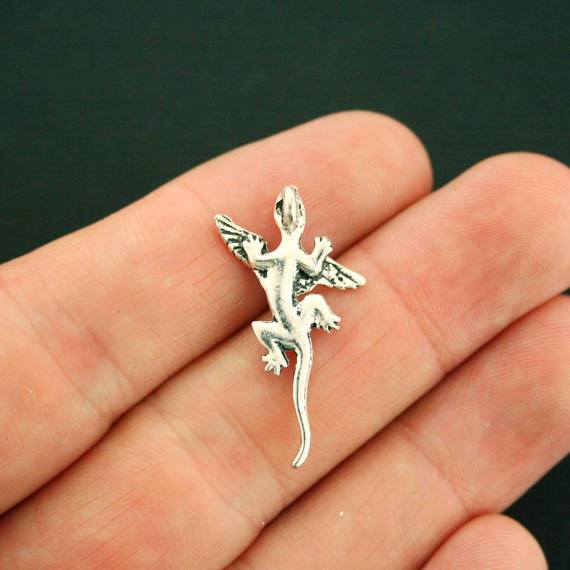 6 Dragon Antique Silver Tone Charms - SC7318