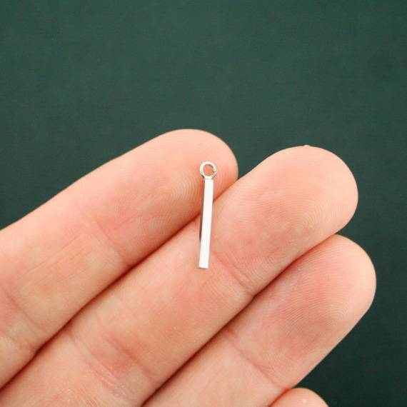 6 pendentif goutte en acier inoxydable ton argent breloques 2 faces 18 mm x 3 mm - FD510