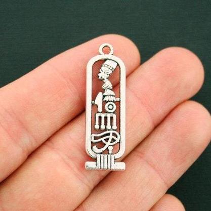 6 Egyptian Heiroglyph Antique Silver Tone Charms - SC3247