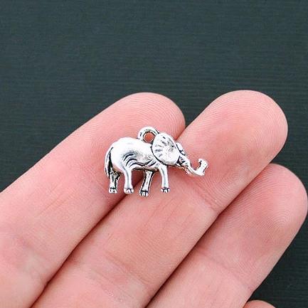 6 Elephant Antique Silver Tone Charms 2 Sided - SC4545