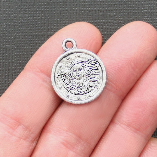 6 Euro Coin Antique Silver Tone Charms 2 Sided - SC628