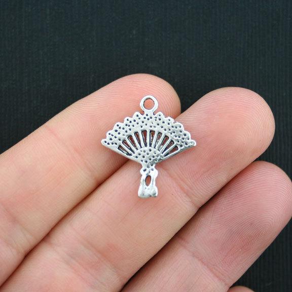 6 Fan Antique Silver Tone Charms - SC3669