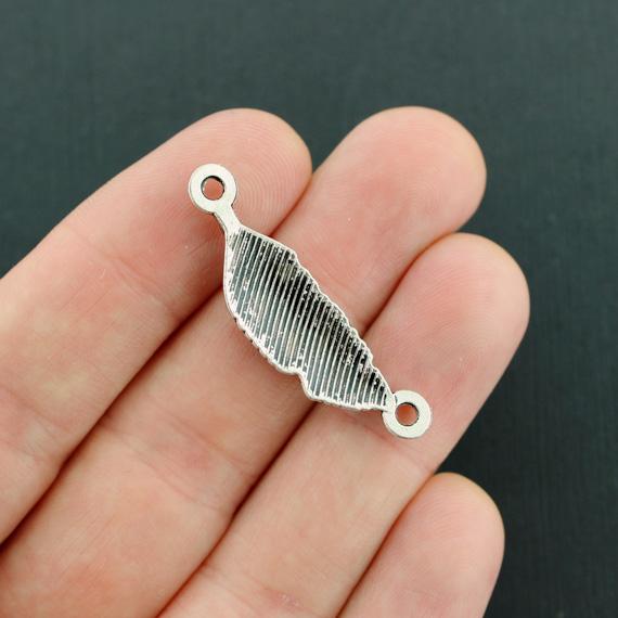 6 Feather Connector Antique Silver Tone Charms - SC2540
