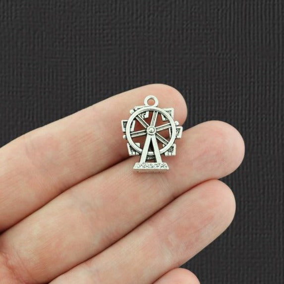 6 Ferris Wheel Antique Silver Tone Charms 2 Sided - SC1011