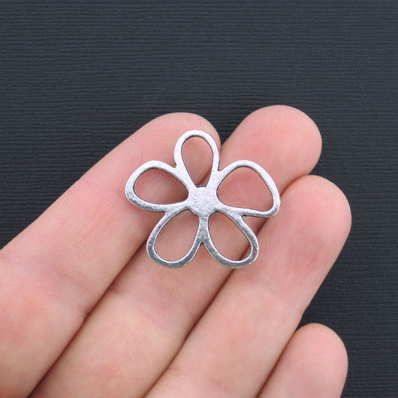 6 Flower Connector Antique Silver Tone Charms - SC3009