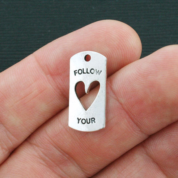 6 Follow Your Heart Antique Silver Tone Charms - SC4160
