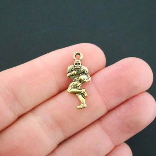 6 Football Player Antique Gold Tone Charms 2 Sided - GC141