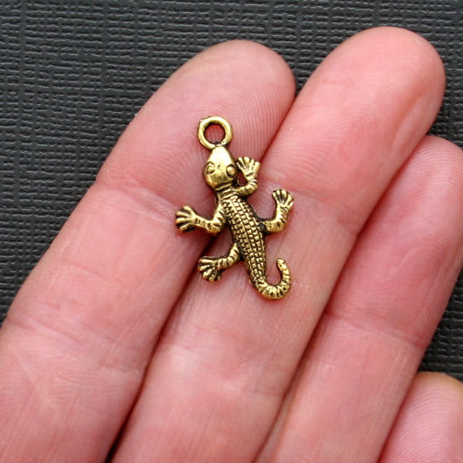6 Gecko Antique Gold Tone Charms - GC019