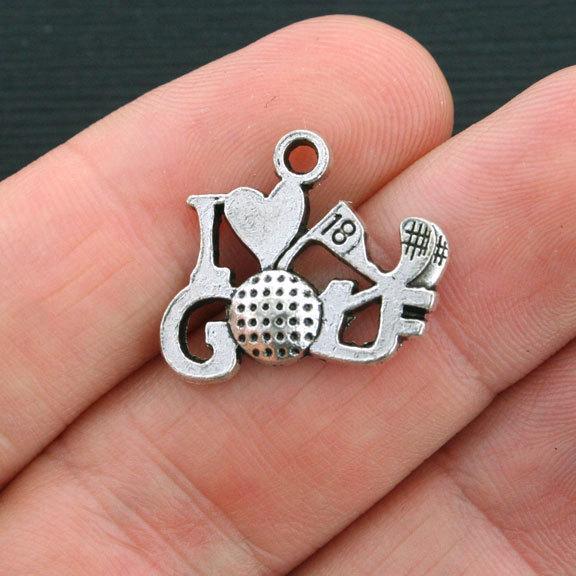 6 Golf Antique Silver Tone Charms - SC4188