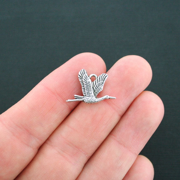 6 Goose Antique Silver Tone Charms 2 Sided - SC1705